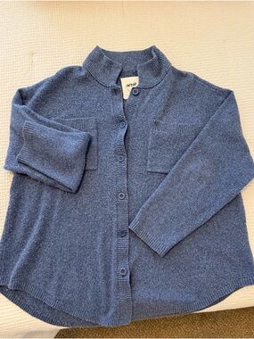 aerie Heathered Denim Blue Button-Up Knit Cardigan